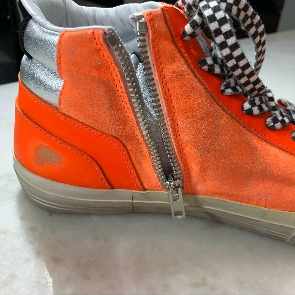 Women’s High-Top Sneakers in Bright Orange with Silver Accent